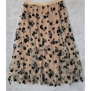 Sheer Tulle Overlay Skirt Nude Floral Velvet Mesh S/M Romantic Whimsigoth Y2K